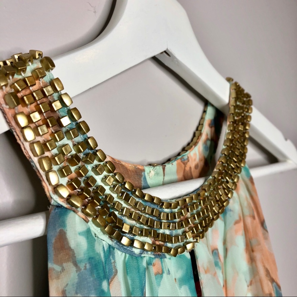 Vince Camuto Halter Gold neck W/Aqua print - Picture 6 of 8